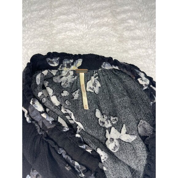 Free People Clover Field Tunic Mini Dress Medium Black Floral Ruffle Long Sleeve - Picture 5 of 7